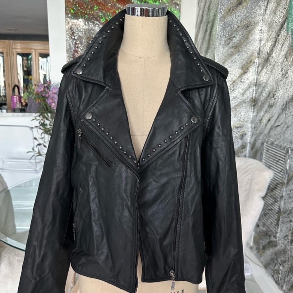 Leather Fringe Studded Motorcycle Jacket with Removable Fringe - Picture 7 of 17